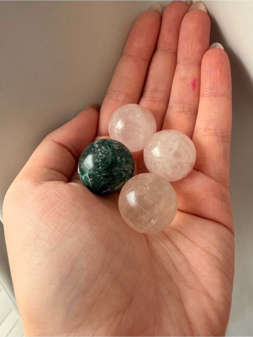 Natural Crystal Sphere Set - Green and Clear Gemstone Spheres